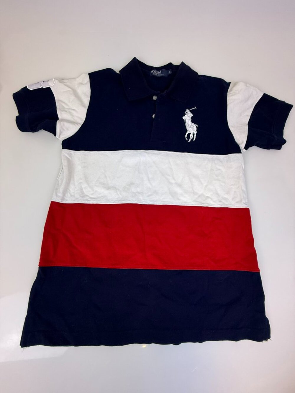 Polo Ralph Lauren Navy Blue/White/Red Color-Blocked Custom Fit Polo Shirt OJ-42